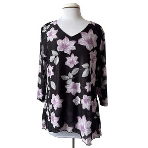 Sese Code Women's L Fairy Floral Lined Mesh Floral 3/4 Sleeve‎ Blouse Colorful